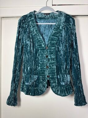 Crushed Velvet Teal Women's Blazer Jacket
